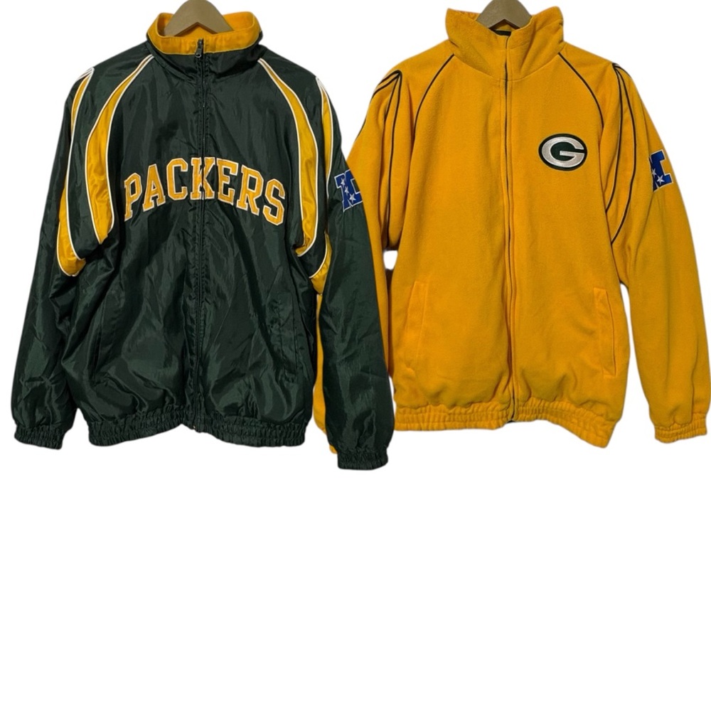 Green Bay Packers Green Yellow Reversible Bomber Jacket Football Sporty Outdoor